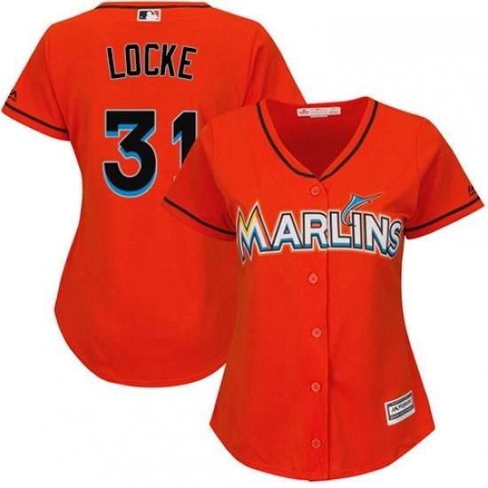 Womens Majestic Miami Marlins 31 Jeff Locke Authentic Orange Alternate 1 Cool Base MLB Jersey