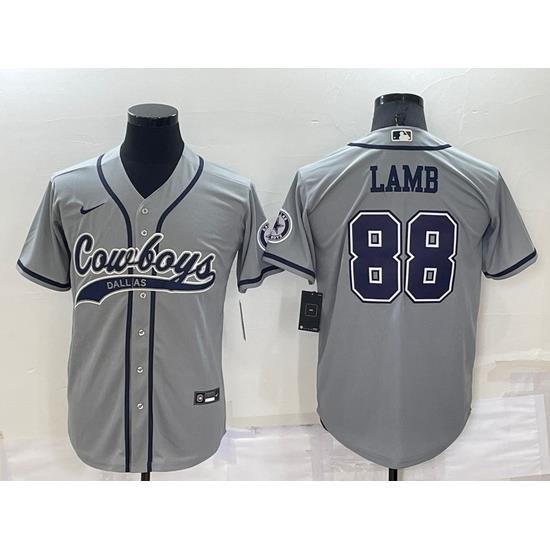 Men Dallas Cowboys 88 CeeDee Lamb Grey Cool Base Stitched Baseball Jersey