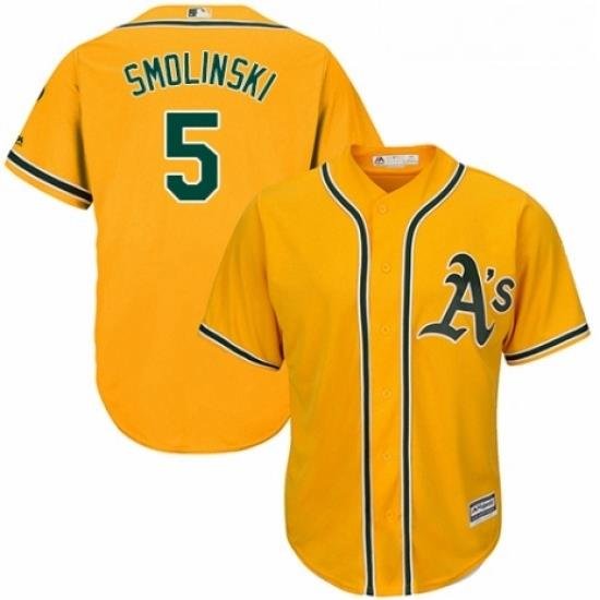 Youth Majestic Oakland Athletics 5 Jake Smolinski Replica Gold Alternate 2 Cool Base MLB Jersey