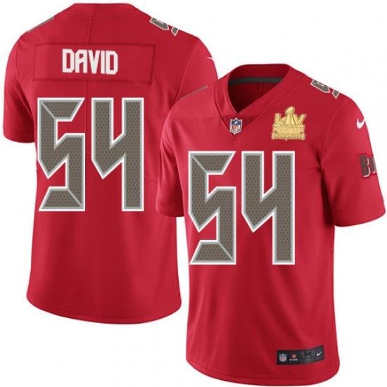 Men Nike Tampa Bay Buccaneers 54 Lavonte David Red Men Super Bowl LV Champions Patch Stitched NFL Limited Rush Jersey