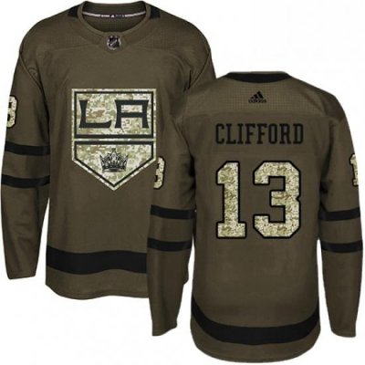 Mens Adidas Los Angeles Kings 13 Kyle Clifford Authentic Green Salute to Service NHL Jersey