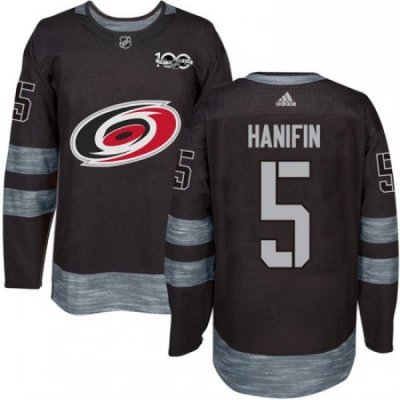 Mens Adidas Carolina Hurricanes 5 Noah Hanifin Premier Black 1917 2017 100th Anniversary NHL Jersey