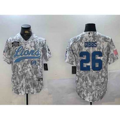 Men Detroit Lions 26 Jahmyr Gibbs 2024 Arctic Camo Salute To Service Stitched Baseball Jersey 1