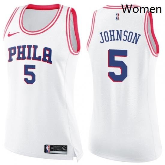 Womens Nike Philadelphia 76ers 5 Amir Johnson Swingman WhitePink Fashion NBA Jersey