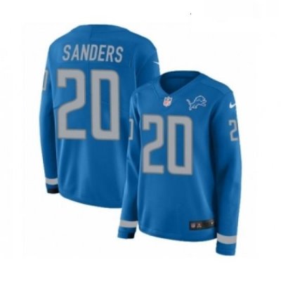 Womens Nike Detroit Lions 20 Barry Sanders Limited Blue Therma Long Sleeve NFL Jersey