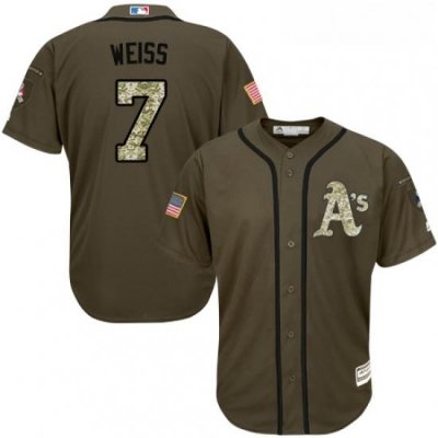 Youth Majestic Oakland Athletics 7 Walt Weiss Replica Green Salute to Service MLB Jersey