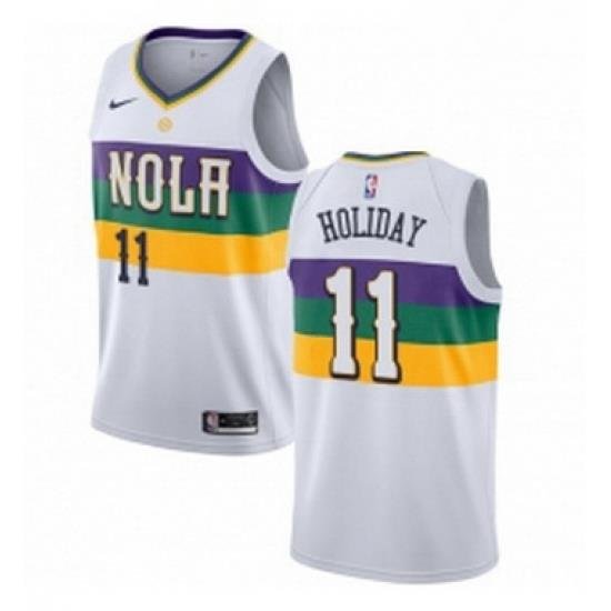 Womens Nike New Orleans Pelicans 11 Jrue Holiday Swingman White NBA Jersey City Edition