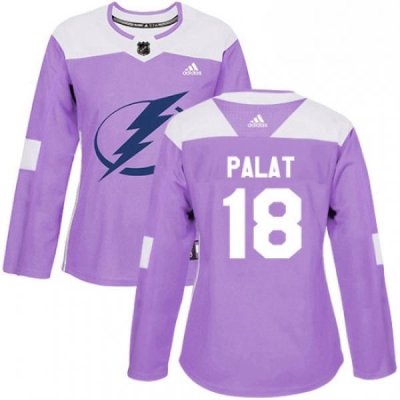 Womens Adidas Tampa Bay Lightning 18 Ondrej Palat Authentic Purple Fights Cancer Practice NHL Jersey