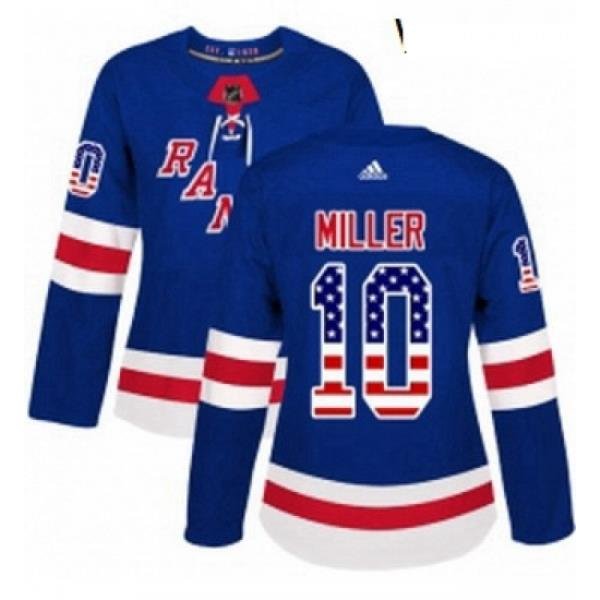 Womens Adidas New York Rangers 10 JT Miller Authentic Royal Blue USA Flag Fashion NHL Jersey