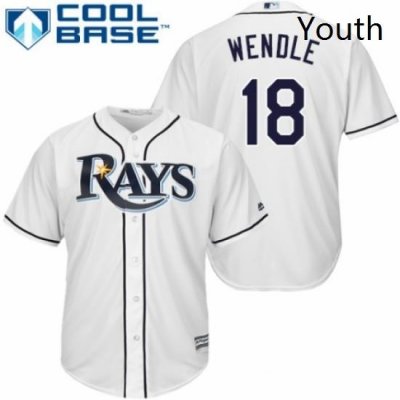 Youth Majestic Tampa Bay Rays 18 Joey Wendle Replica White Home Cool Base MLB Jersey