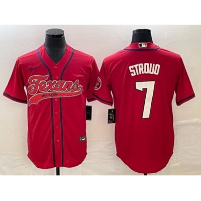 Men Houston Texans 7 C J  Stroud Red With Patch Cool Base Stitched Baseball Jersey