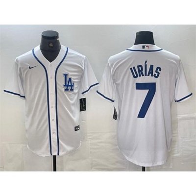 Men Los Angeles Dodgers 7 Julio Urias White Cool Base Stitched Baseball Jersey 4