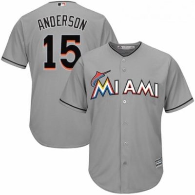 Youth Majestic Miami Marlins 15 Brian Anderson Authentic Grey Road Cool Base MLB Jersey