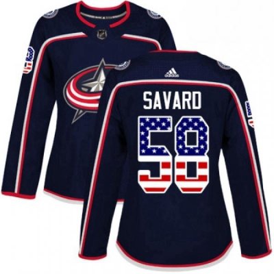 Womens Adidas Columbus Blue Jackets 58 David Savard Authentic Navy Blue USA Flag Fashion NHL Jersey