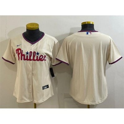 Women Philadelphia Phillies Blank Cream Cool Base Stitched Baseball Jersey