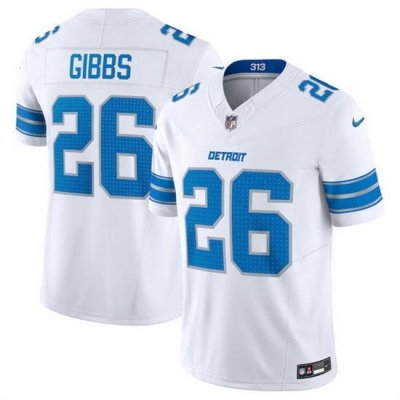 Men Detroit Lions 26 Jahmyr Gibbs White 2024 F U S E  Vapor Limited Stitched Jersey