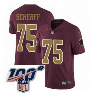 Mens Nike Washington Redskins 75 Brandon Scherff Burgundy RedGold Number Alternate 80TH Anniversary Vapor Untouchable Limited Stitched 100th anniversary Ne