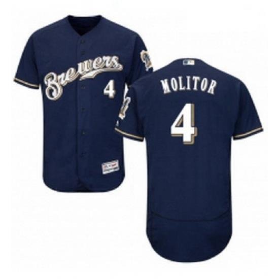 Mens Majestic MilWaukee BreWers 4 Paul Molitor Navy Blue Alternate Flex Base Authentic Collection MLB Jersey