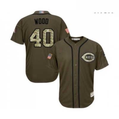 Mens Cincinnati Reds 40 Alex Wood Authentic Green Salute to Service Baseball Jersey