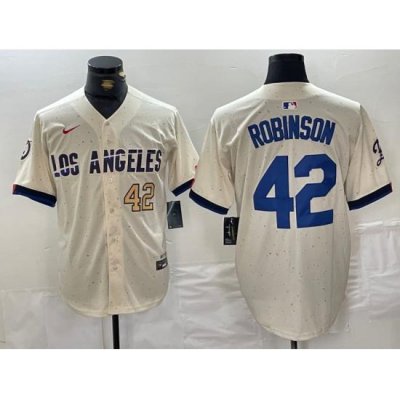 Men Los Angeles Dodgers 42 Jackie Robinson Cream Stitched Baseball Jersey 1