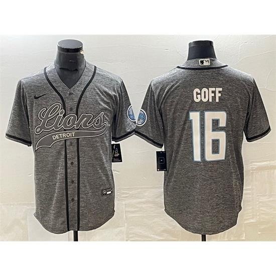 Men Detroit Lions 16 Jared Goff Grey Cool Base Stitched Baseball Jersey