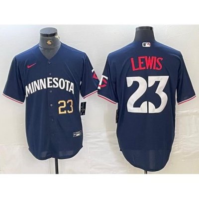 Men Minnesota Twins 23 Royce Lewis NAVY Cool Base Stitched Baseball Jersey