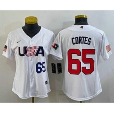 Womens USA Baseball 65 Nestor Cortes Number 2023 White World Classic Stitched Jerseys