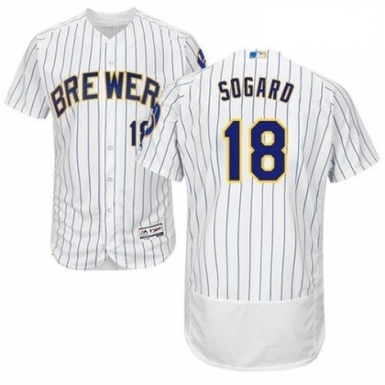 Mens Majestic MilWaukee BreWers 18 Eric Sogard White Home Flex Base Authentic Collection MLB Jersey