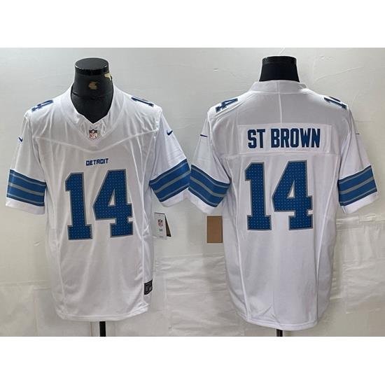 Men Detroit Lions 14 Amon Ra St  Brown White 2024 F U S E  Vapor Limited Stitched Jersey