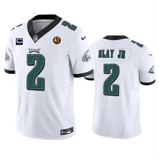 Men Philadelphia Eagles 2 Darius Slay JR White 2023 F U S E  With 2 Star C Patch And John Madden Patch Vapor Limited Stitched Football Jersey