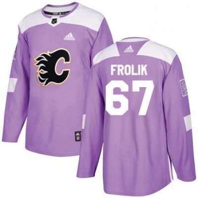 Mens Adidas Calgary Flames 67 Michael Frolik Authentic Purple Fights Cancer Practice NHL Jersey