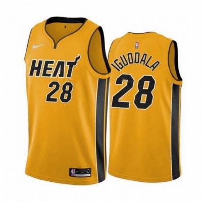 Men Miami Heat 28 Andre Iguodala Yellow NBA Swingman 2020 21 Earned Edition Jersey