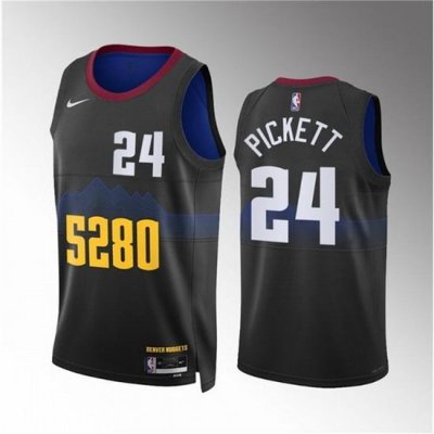 Men Denver Nuggets 24 Jalen Pickett Black 2023 City Edition Stitched Basketball Jersey