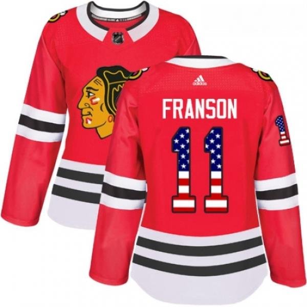 Womens Adidas Chicago Blackhawks 11 Cody Franson Authentic Red USA Flag Fashion NHL Jersey