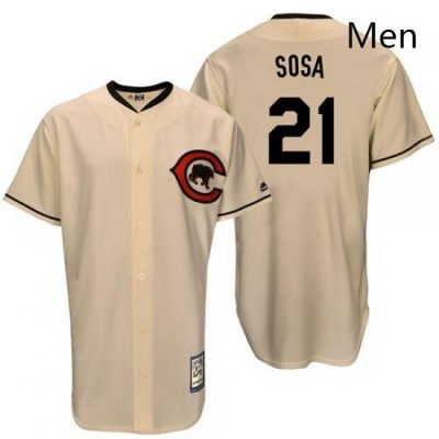 Mens Majestic Chicago Cubs 21 Sammy Sosa Replica Cream Cooperstown Throwback MLB Jersey