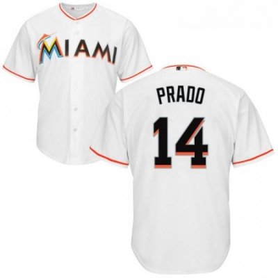 Youth Majestic Miami Marlins 14 Martin Prado Replica White Home Cool Base MLB Jersey