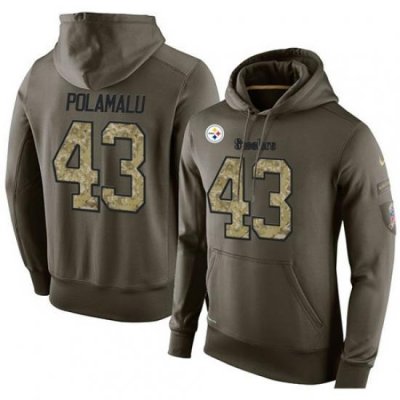 NFL Nike Pittsburgh Steelers 43 Troy Polamalu Green Salute To Service Mens Pullover Hoodie