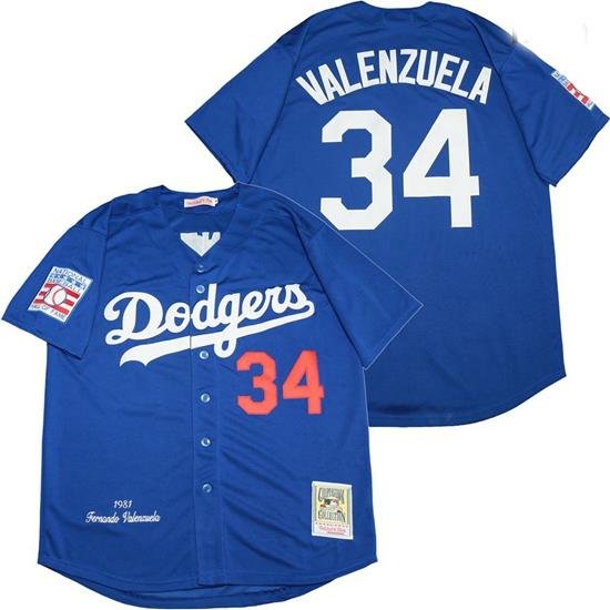 Los Angeles Dodgers 34 Fernando Valenzuela Royal 1981 CooperstoWn Collection Jersey