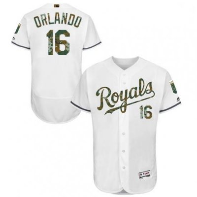 Mens Majestic Kansas City Royals 16 Paulo Orlando Authentic White 2016 Memorial Day Fashion Flex Base Jerseys