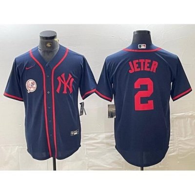 Men NeW York Yankees 2 Derek Jeter Navy Cool Base Stitched Baseball Jersey 1