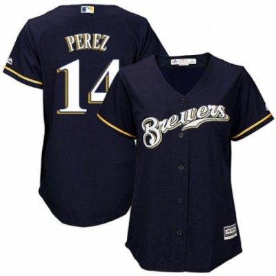 Womens Majestic Milwaukee Brewers 14 Hernan Perez Replica White Alternate Cool Base MLB Jersey