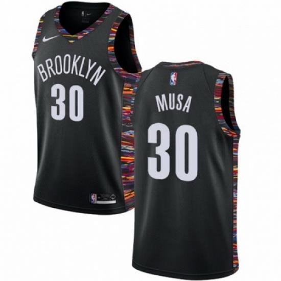 Mens Nike Brooklyn Nets 30 Dzanan Musa Swingman Black NBA Jersey 2018 19 City Edition