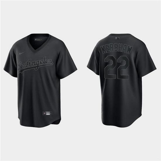 Men Los Angeles Dodgers 22 Clayton KershaW Black Pitch Black Fashion Replica Stitched Jersey