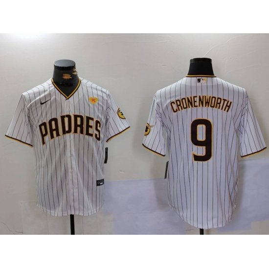 Men San Diego Padres 9 Jake Cronenworth White With PS Patch Cool Base Stitched Baseball Jersey 7