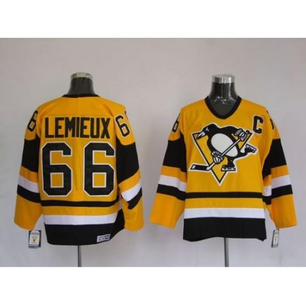 Penguins #66 Mario Lemieux Stitched Yellow Mitchell 26Ness NHL Jersey