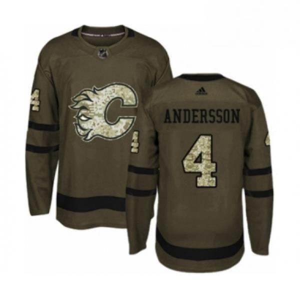 Mens Adidas Calgary Flames 4 Rasmus Andersson Authentic Green Salute to Service NHL Jersey