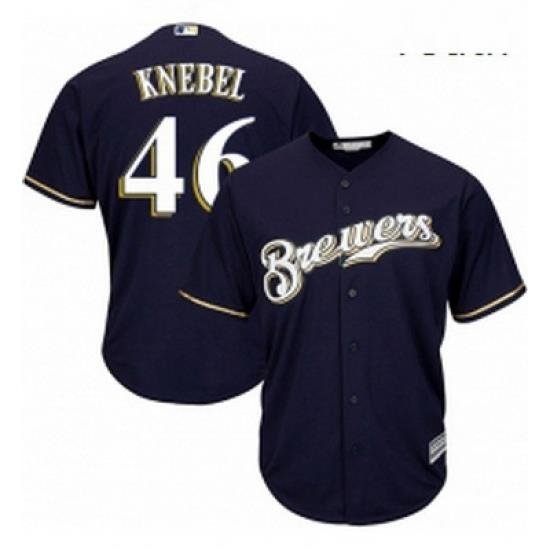 Youth Majestic Milwaukee Brewers 46 Corey Knebel Authentic Navy Blue Alternate Cool Base MLB Jersey