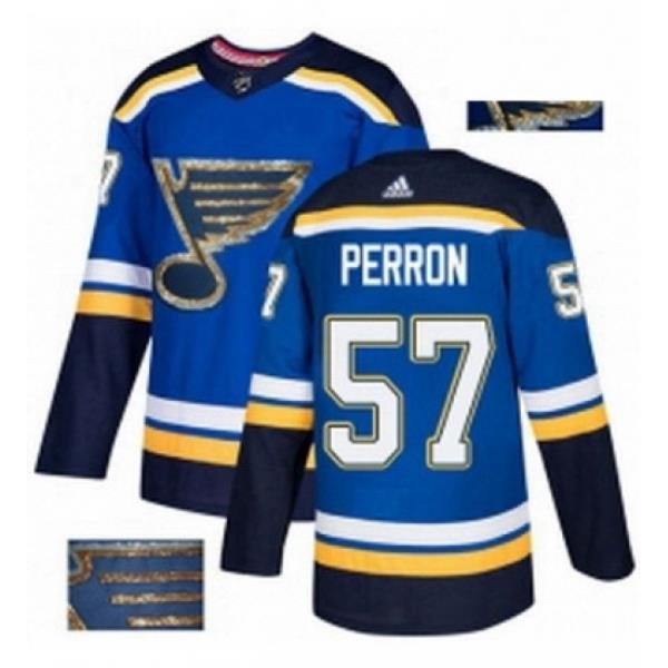 Mens Adidas St Louis Blues 57 David Perron Authentic Royal Blue Fashion Gold NHL Jersey