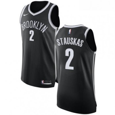 Youth Nike Brooklyn Nets 2 Nik Stauskas Authentic Black Road NBA Jersey Icon Edition