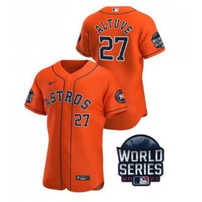 Men Houston Astros 27 Jose Altuve 2021 Orange World Series Flex Base Stitched Baseball Jersey